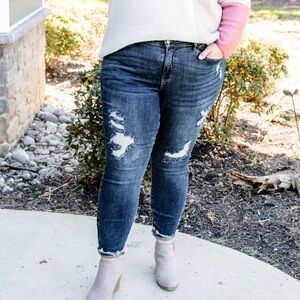 Judy Blue Midnight Midrise Distressed Ankle Jeans